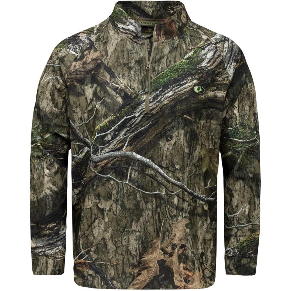 imageMossy Oak Mens Hunting Shirts Lightweight Camo Tibbee Tech Stretch Quarter ZipCountry Dna