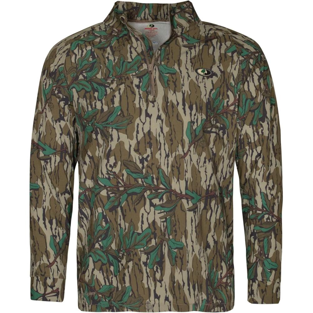 imageMossy Oak Mens Hunting Shirts Lightweight Camo Tibbee Tech Stretch Quarter ZipGreenleaf