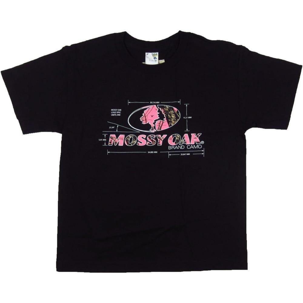 imageMossy Oak Youth Calculations Tee Girls Black Short Sleeve TShirt Pink Camo Size Medium
