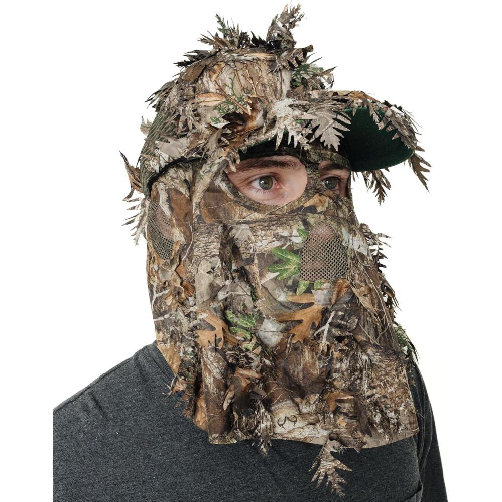 imageQuikCamo Lightweight 3D Leafy Camo Face Mask ampamp Hat for Hunting OSFM Adjustable Camouflage Hat Mossy Oak ampamp RealtreeRealtree Edge Leafy Camo
