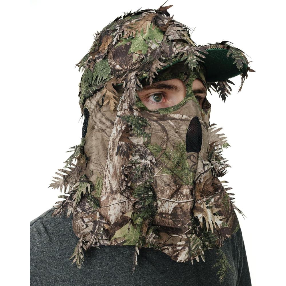 imageQuikCamo Lightweight 3D Leafy Camo Face Mask ampamp Hat for Hunting OSFM Adjustable Camouflage Hat Mossy Oak ampamp RealtreeRealtree Xtra Green Leafy Camo
