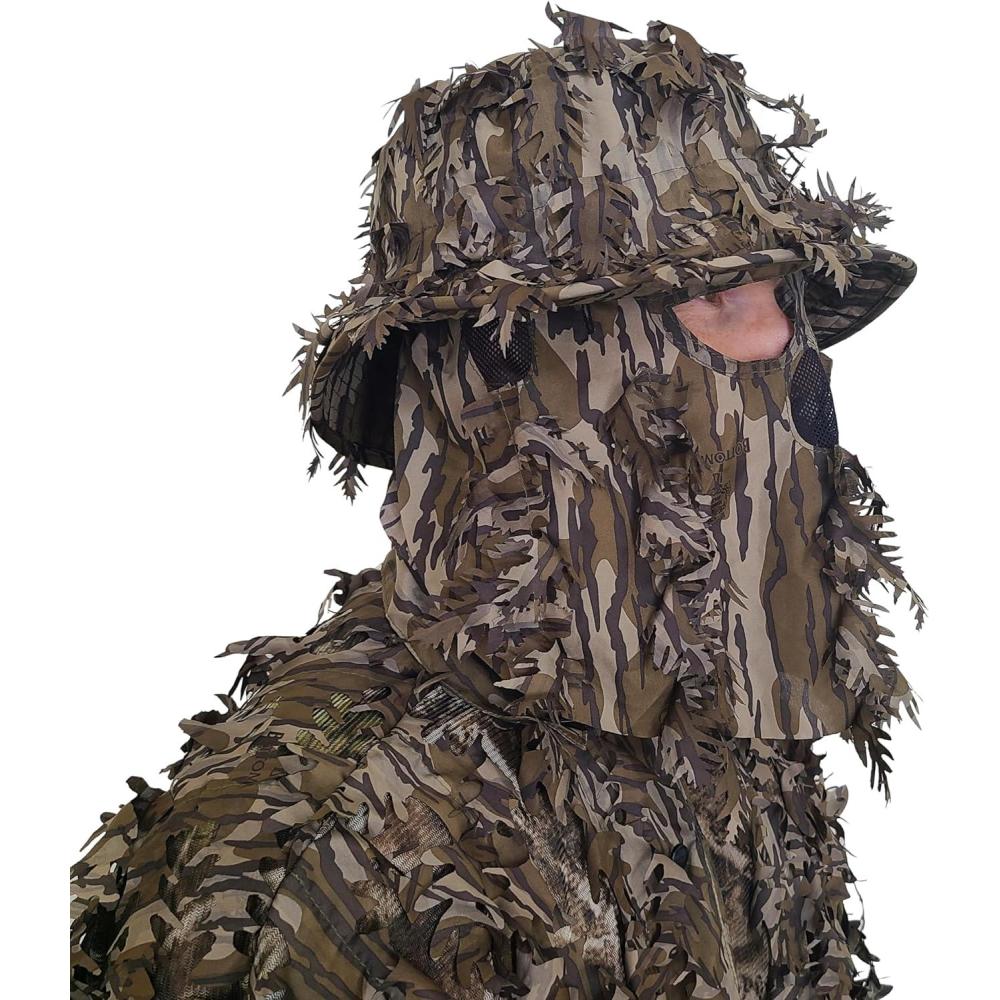 imageQuikCamo Realtree ampamp Mossy Oak 3D Leafy Camo Face Mask Bucket Hat for Men Deer Duck and Turkey Hunting Fully Adjustable OSFMMossy Oak Original Bottomland Camo