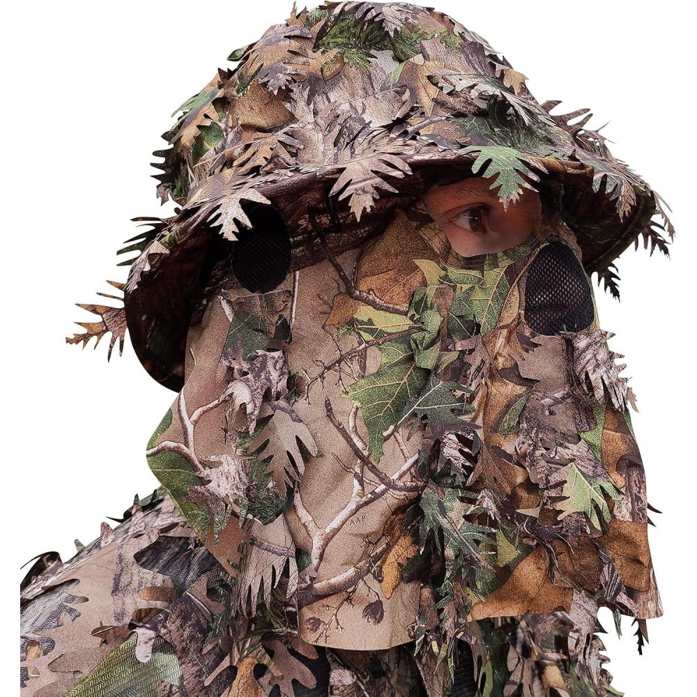 imageQuikCamo Realtree ampamp Mossy Oak 3D Leafy Camo Face Mask Bucket Hat for Men Deer Duck and Turkey Hunting Fully Adjustable OSFMRealtree Xtra Green Camo