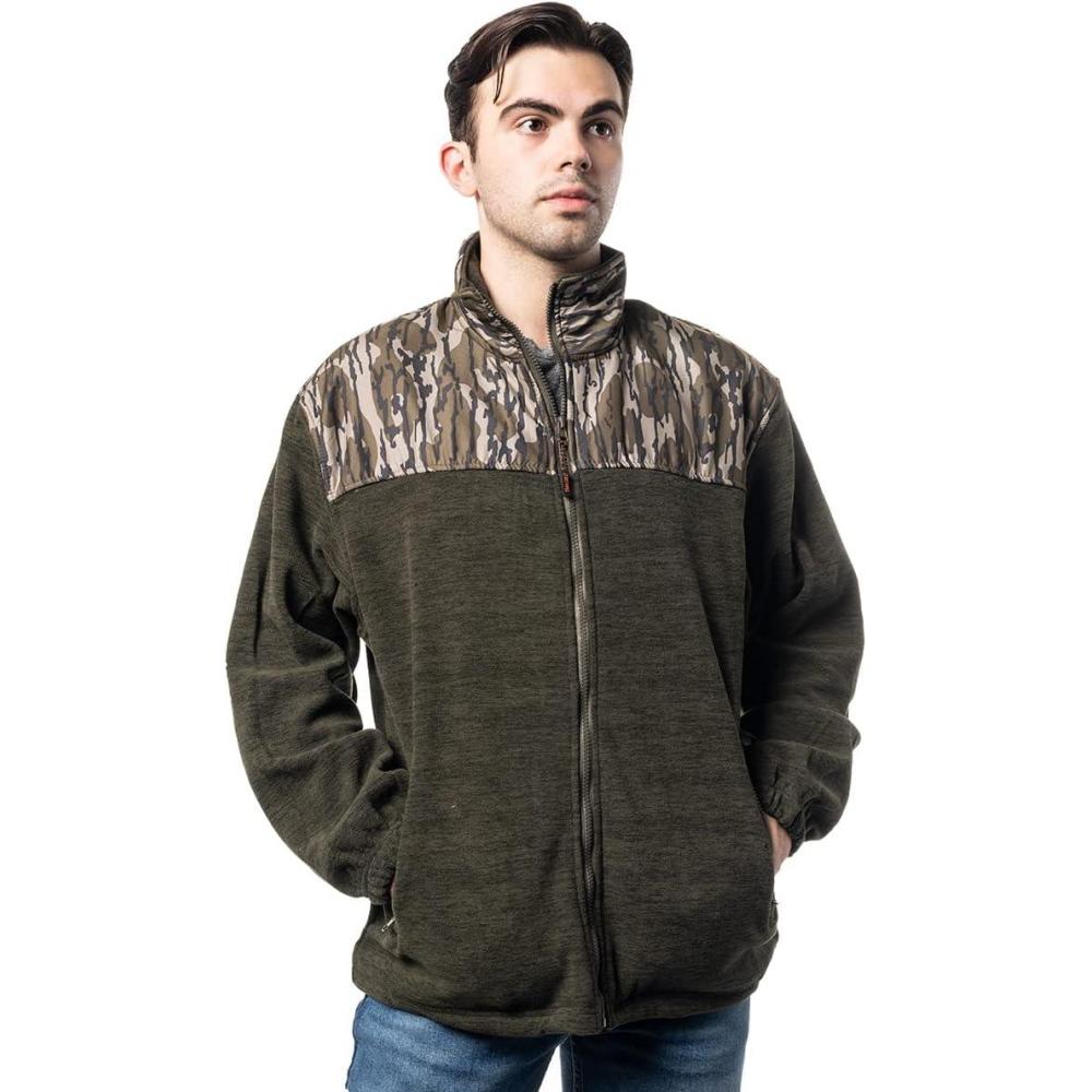 imageTrailCrest Mens CMax Full Zip Polar Fleece Jacket Mossy Oak Camo PatternsOlive Heather  Bottomland