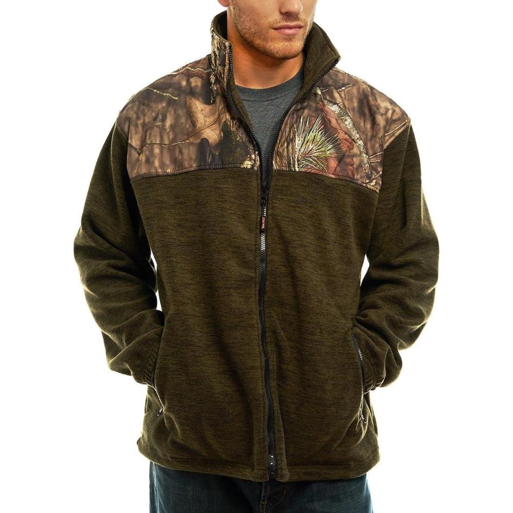 imageTrailCrest Mens CMax Full Zip Polar Fleece Jacket Mossy Oak Camo PatternsOlive Heather  Country Dna