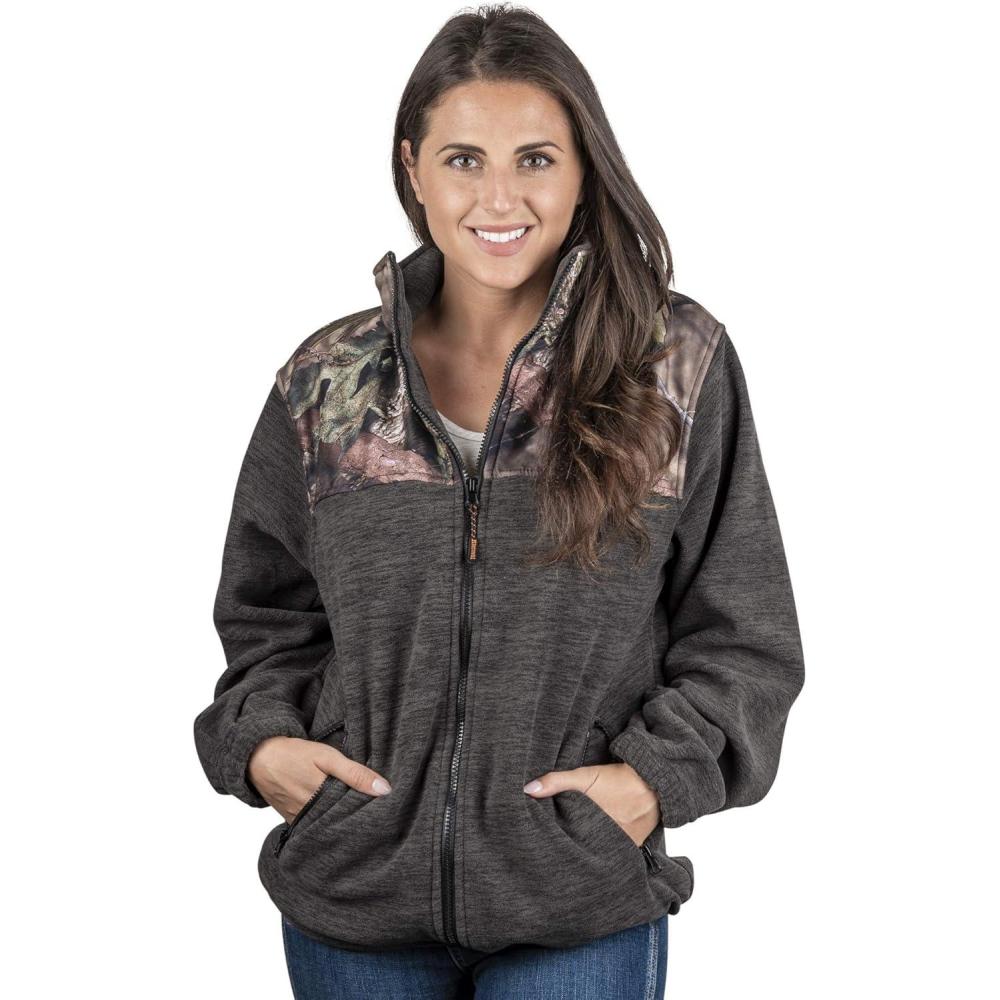 imageTrailCrest Womens CMax Full Zip Polar Fleece Jacket Mossy Oak Camo PatternsCharcoal Heather  Country Dna