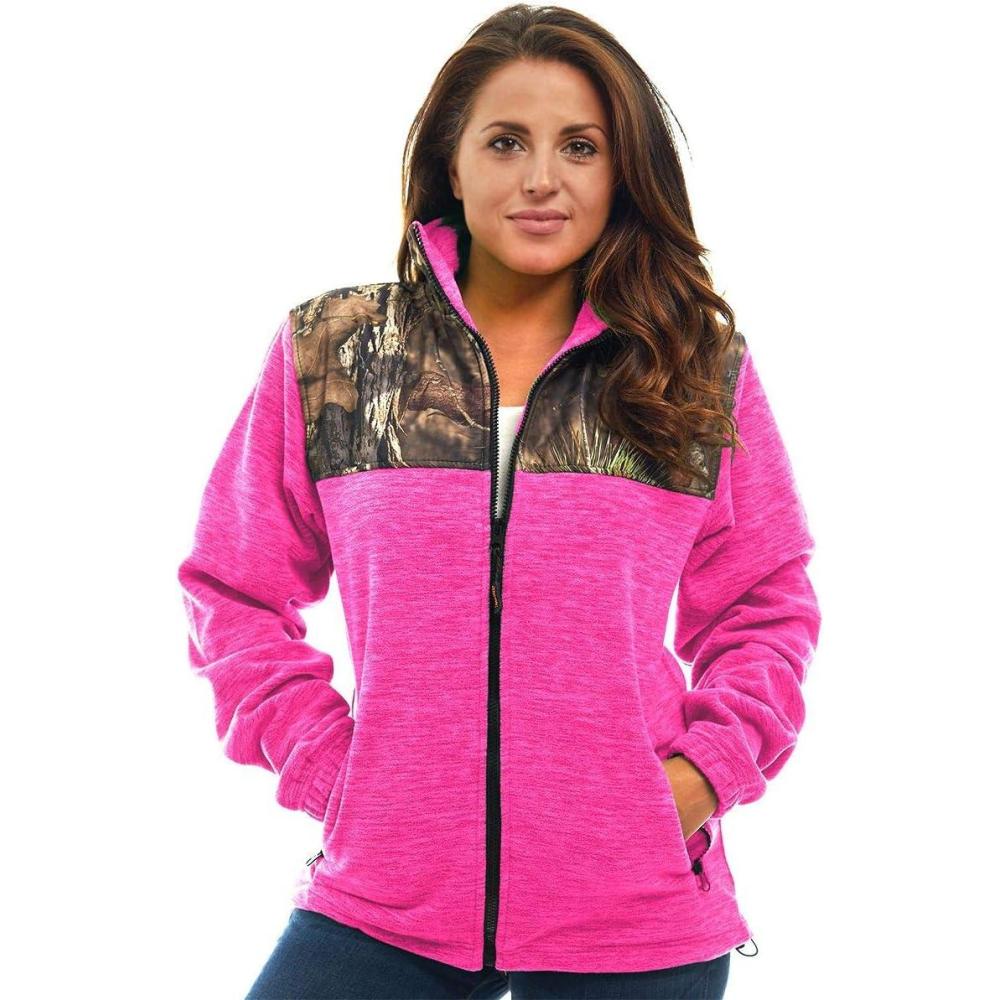 imageTrailCrest Womens CMax Full Zip Polar Fleece Jacket Mossy Oak Camo PatternsNeon Pink Heather  Breakup Country