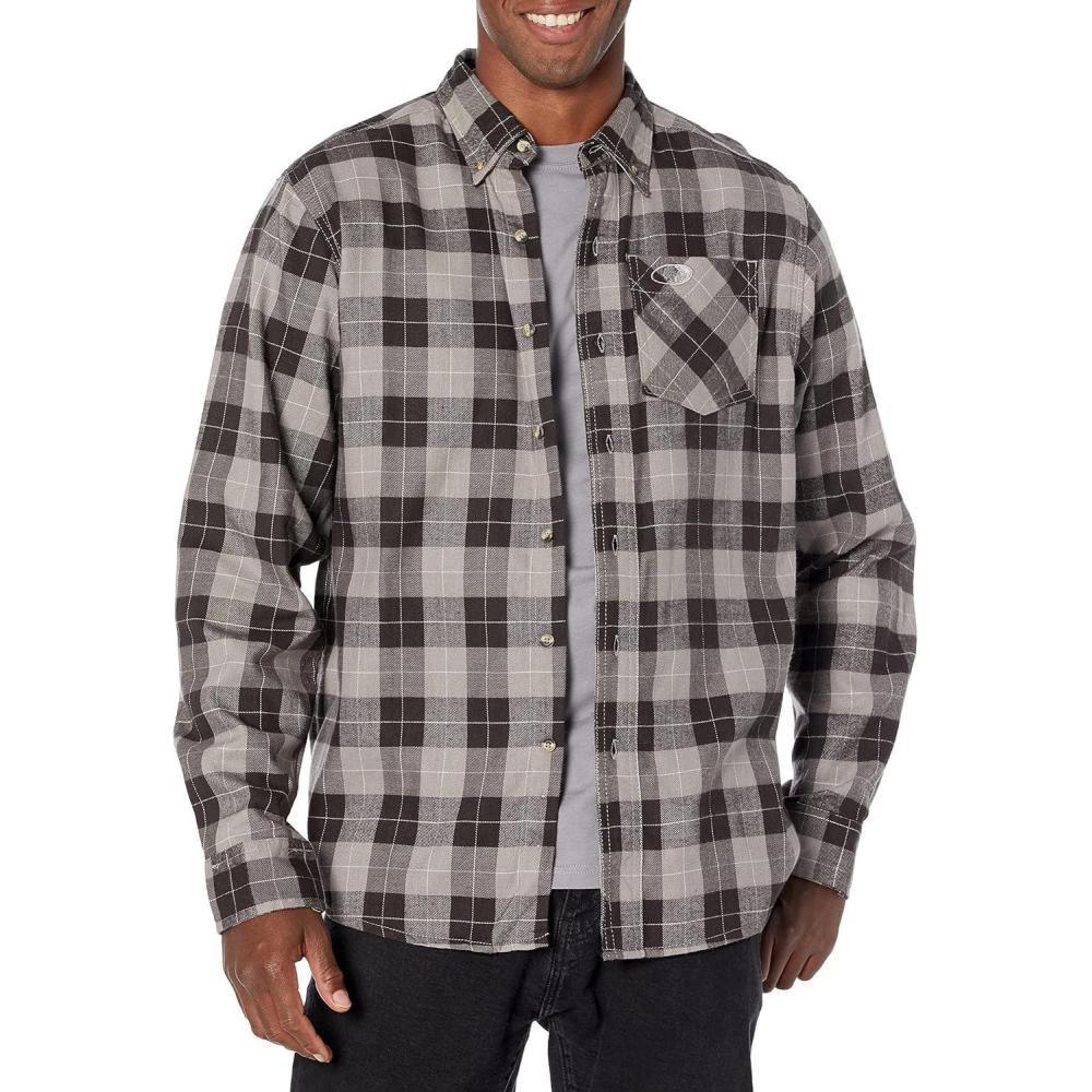 imageMossy Oak Flannel Shirt for Men Buffalo Plaid Long Sleeve Mens Flannel ShirtsGrey Buffalo Check