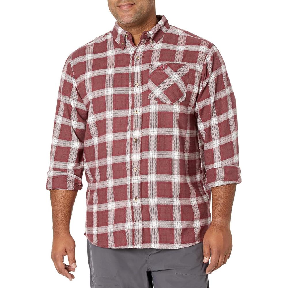 imageMossy Oak Flannel Shirt for Men Buffalo Plaid Long Sleeve Mens Flannel ShirtsMaroon Check