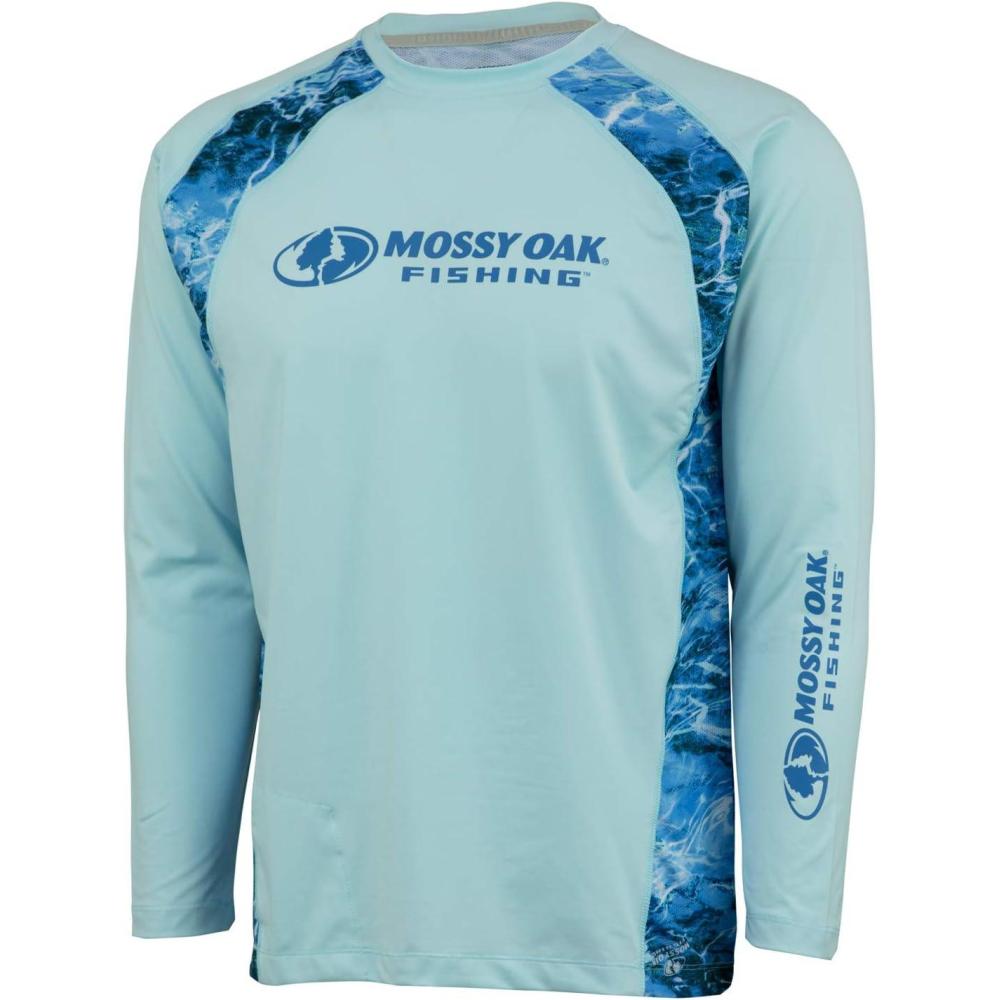 imageMossy Oak Mens Fishing Shirts for Men Long Sleeve with UPF 40 Sun ProtectionShirtIced Aqua