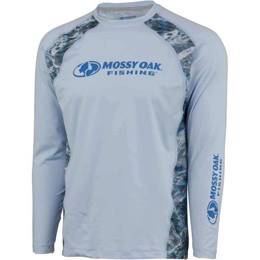 imageMossy Oak Mens Fishing Shirts for Men Long Sleeve with UPF 40 Sun ProtectionShirtIllusion Blue