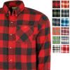Mossy Oak Flannel Shirt for Men, Buffalo Plaid Long Sleeve Mens Flannel Shirts(Orange Buffalo Plaid)