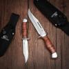 MOSSY OAK 2-piece Bowie Knife, Fixed Blade Hunting Knife with Leather Handle, Sheath Included