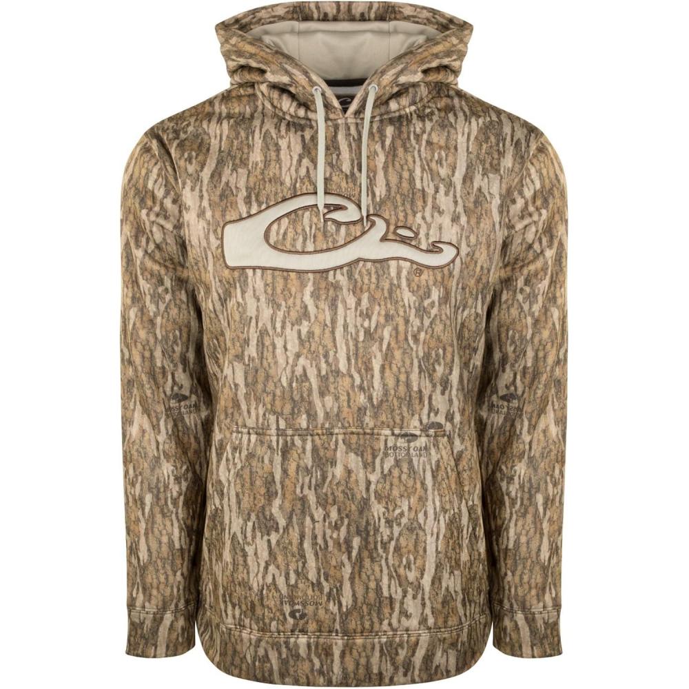 imageDrake Waterfowl MST Performance Camouflage Hoodie DoubleLined Hood CottonPoly Blend and Kangaroo Pouch for ComfortMossy Oak Bottomland