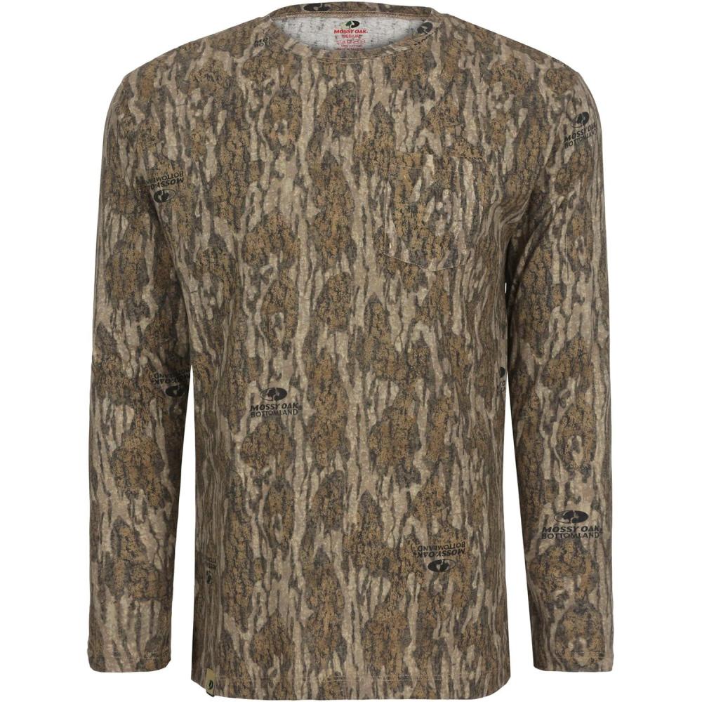 imageMossy Oak Mens Camo Long Sleeve Hunting Shirt Cotton Blend Camouflage Lightweight Shirt for Turkey Hunting Fishing HikingBottomland