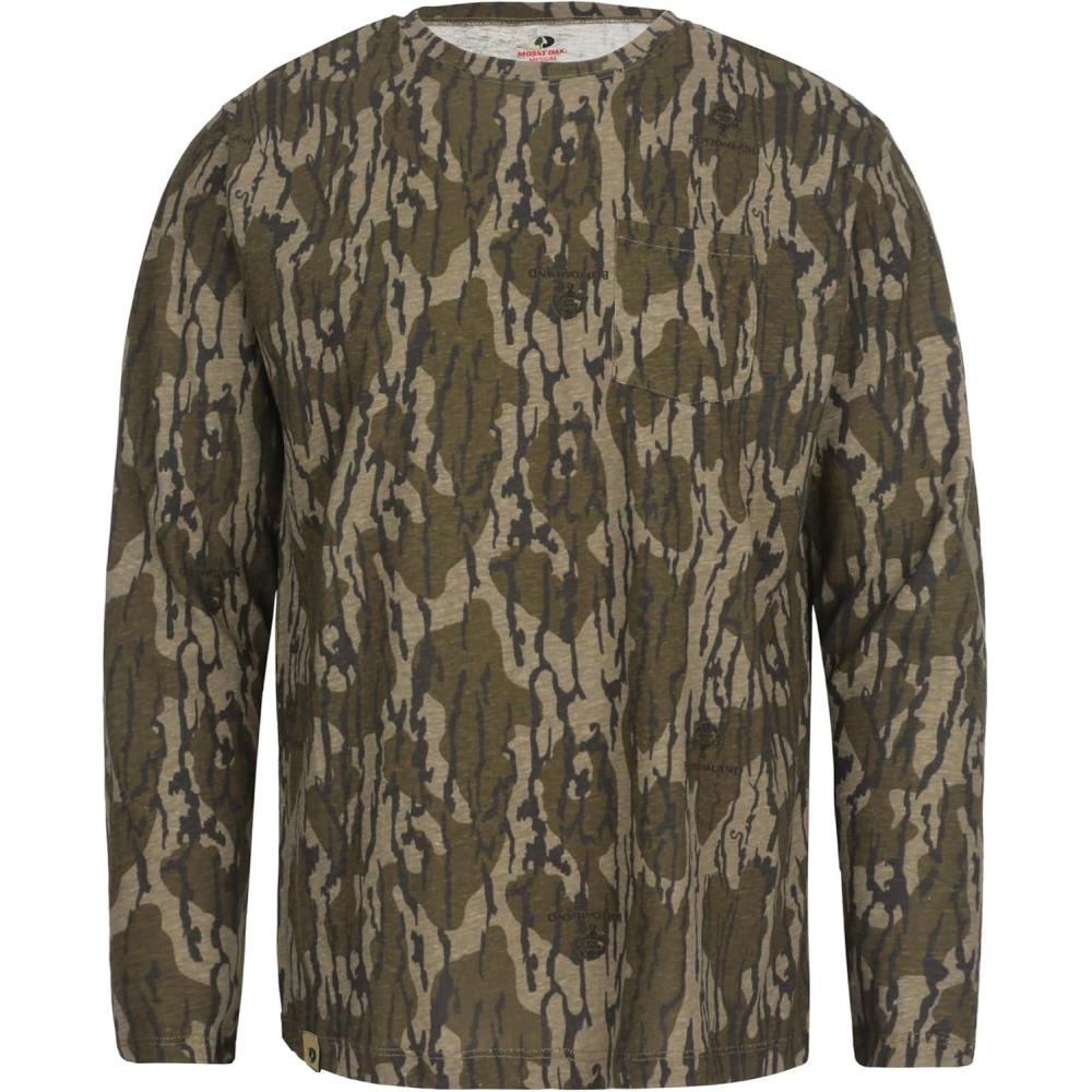 imageMossy Oak Mens Camo Long Sleeve Hunting Shirt Cotton Blend Camouflage Lightweight Shirt for Turkey Hunting Fishing HikingOriginal Bottomland