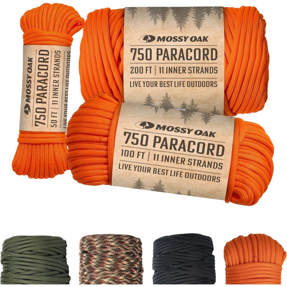imageMossy Oak Paracord Rope 750 with 11 Inner Strands Survival Gear for Camping Hunting Fishing Hiking 4mm Parachute CordOrange