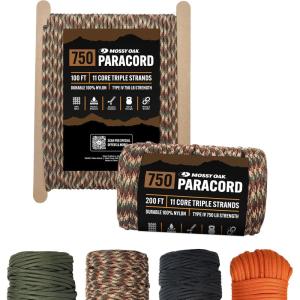 Mossy Oak Paracord Rope 750 with 11 Inner Strands | Survival Gear for Camping, Hunting, Fishing, Hiking, 4mm Parachute Cord(Camo)