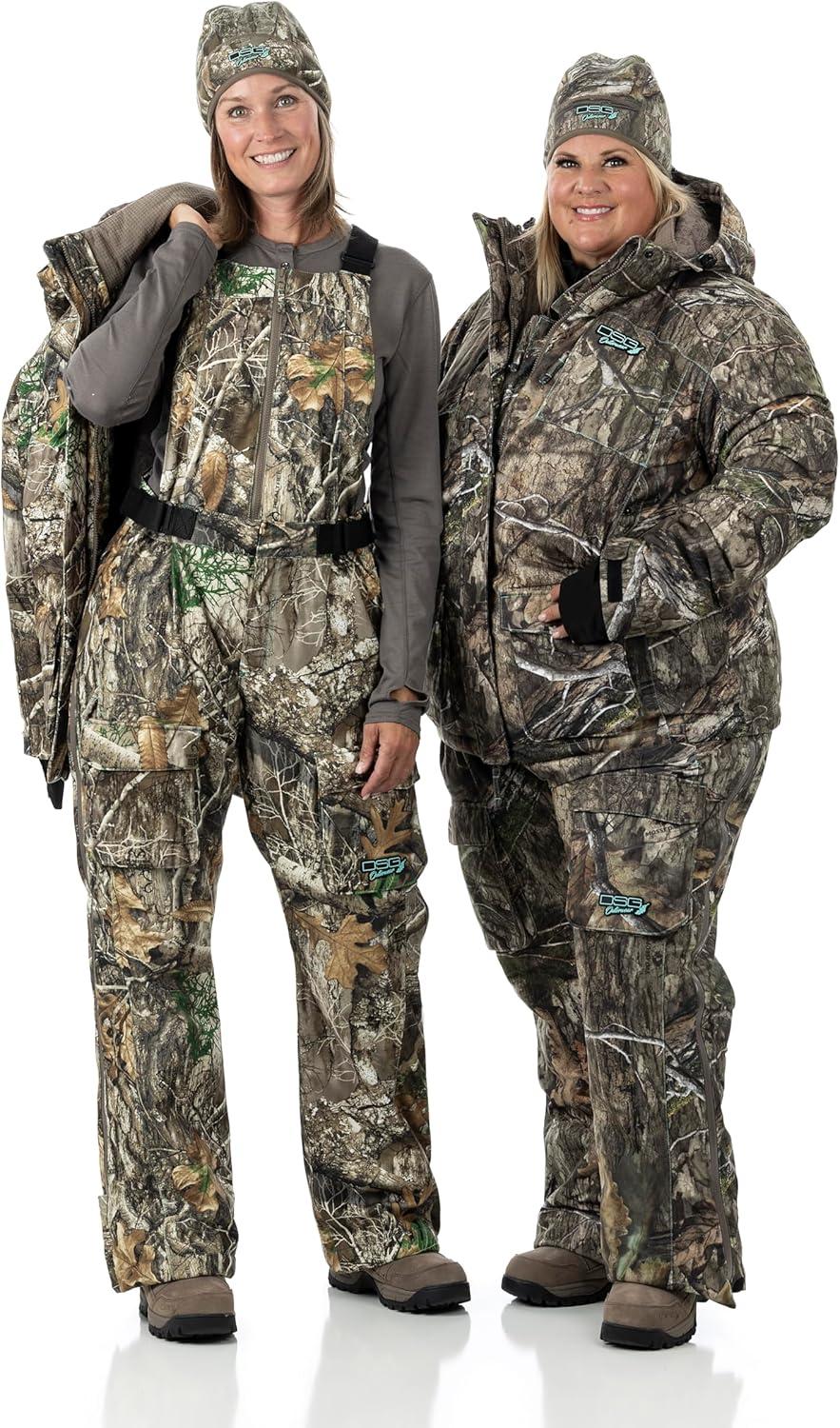 imageDOING SOMETHING GREAT DSG Outerwear Womens Kylie 50 Drop Seat Hunting Bibs Waterproof Windproof Insulated Camo BlazeRealtree Edge 50