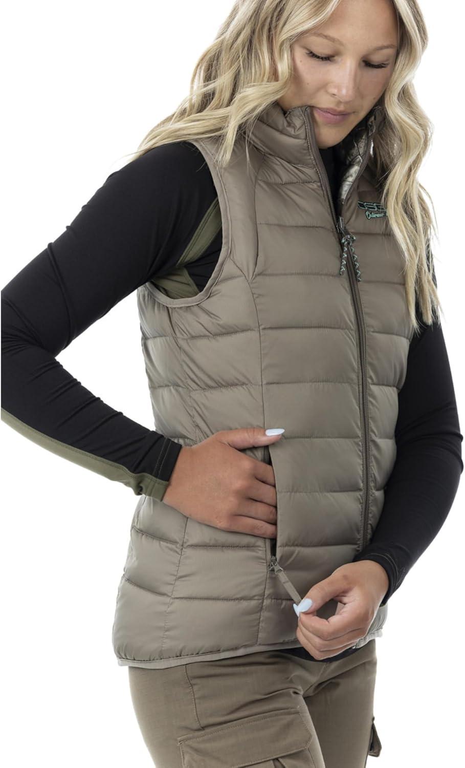 imageDSG Outerwear Womens Reversible Puffer Vest Insulated Water Resistant Hunting ampamp Casual VestMossy Oak Bottomland OriginalStone