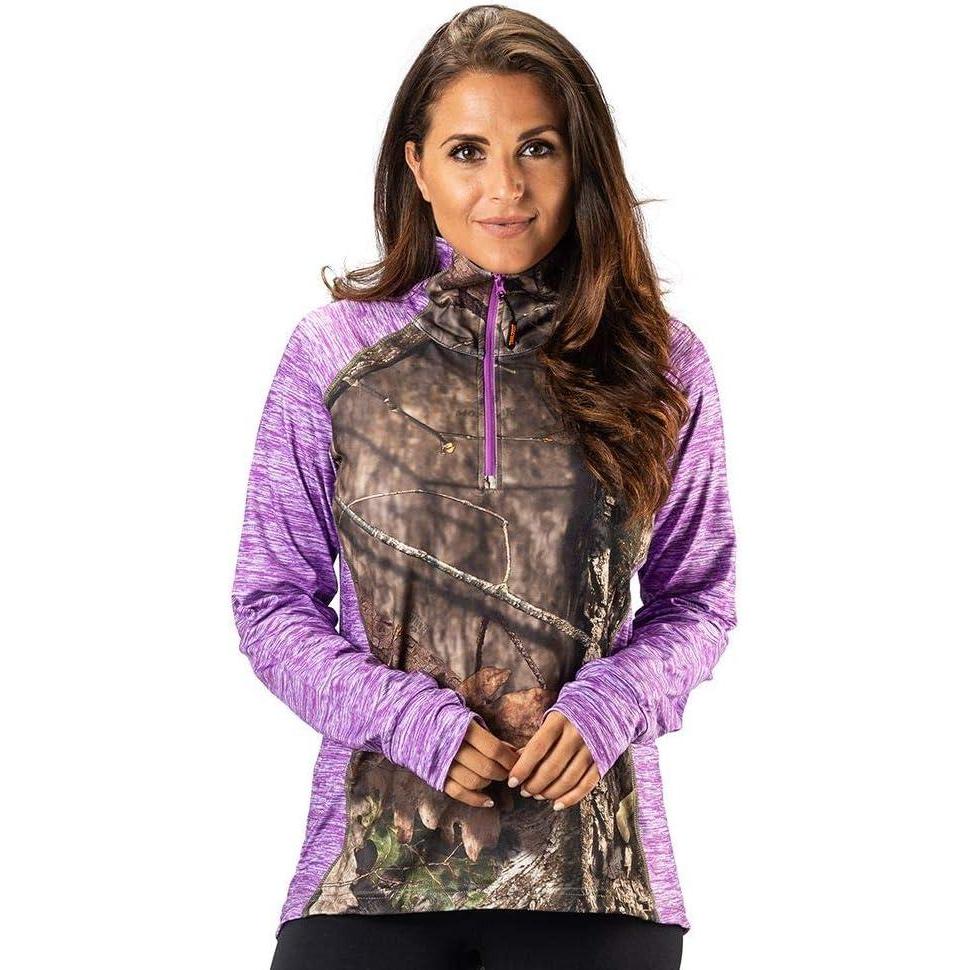 imageTrailCrest Womens Long Sleeve 14 Zip Camo Shirt  Moisture Wicking 4 Way Stretch  Perfect Outwear and Fitness ApparelBreakup Country  Purple Heather
