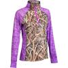TrailCrest Women’s Long Sleeve 1/4 Zip Camo Shirt – Moisture Wicking, 4 Way Stretch – Perfect Outwear and Fitness Apparel(Shadow Grass & Purple Heather)