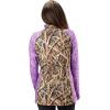 TrailCrest Women’s Long Sleeve 1/4 Zip Camo Shirt – Moisture Wicking, 4 Way Stretch – Perfect Outwear and Fitness Apparel(Shadow Grass & Purple Heather)
