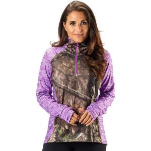 TrailCrest Women’s Long Sleeve 1/4 Zip Camo Shirt – Moisture Wicking, 4 Way Stretch – Perfect Outwear and Fitness Apparel(Breakup Country & Purple Heather)
