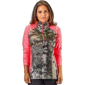 TrailCrest Women’s Long Sleeve 1/4 Zip Camo Shirt – Moisture Wicking, 4 Way Stretch – Perfect Outwear and Fitness Apparel(Mountain Country & Coral Heather)
