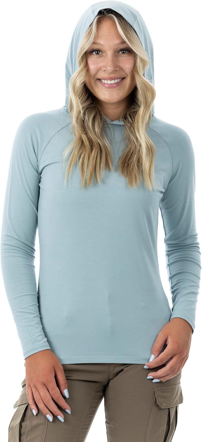 imageDSG Outerwear Womens Bamboo Hooded Shirt Long Sleeve UPF 30 Sun Protection Lightweight Performance HoodieAntique Teal