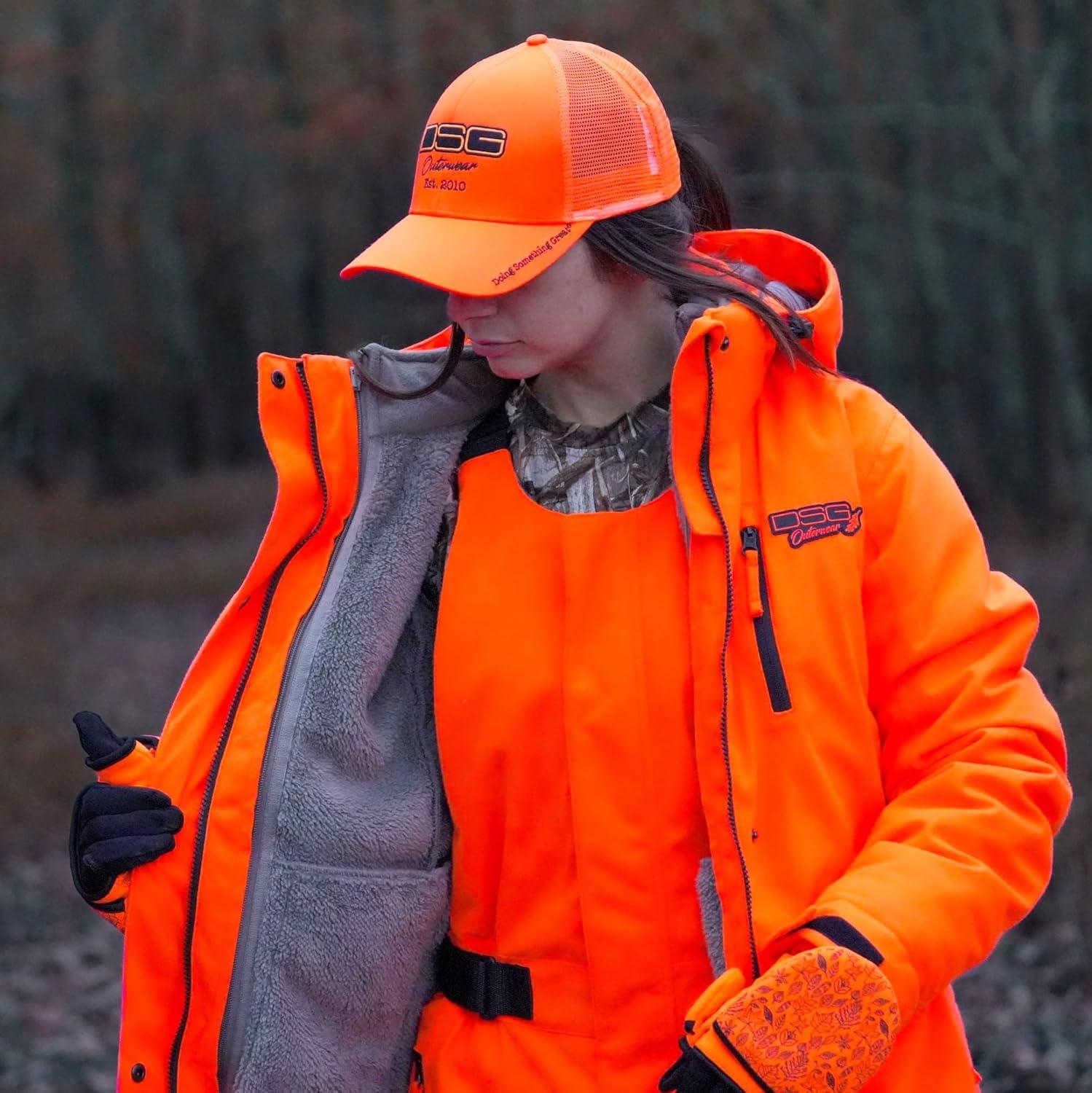 imageDSG Outerwear Womens Kylie 50 3in1 Hunting Jacket Waterproof Insulated Camo Blaze with Zip in Fleece LinerBlaze Orange 60
