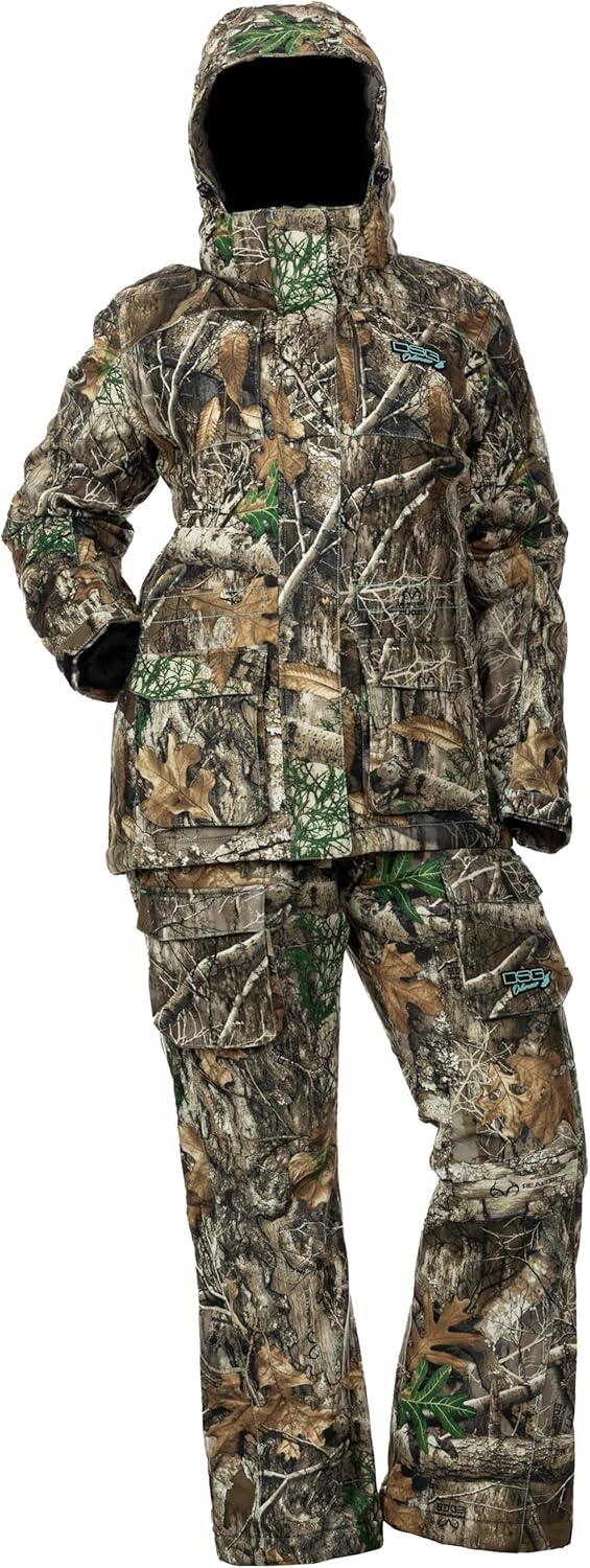 imageDSG Outerwear Womens Kylie 50 3in1 Hunting Jacket Waterproof Insulated Camo Blaze with Zip in Fleece LinerRealtree Edge 50