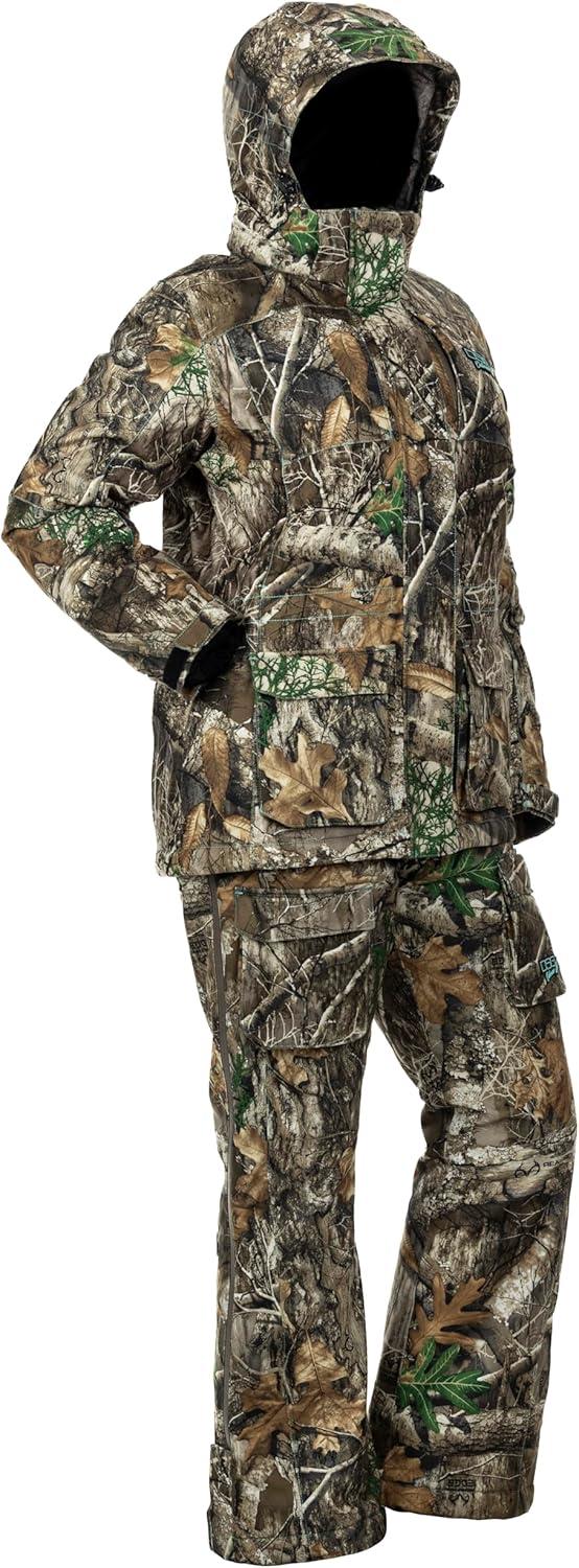 imageDSG Outerwear Womens Kylie 50 3in1 Hunting Jacket Waterproof Insulated Camo Blaze with Zip in Fleece LinerRealtree Edge 50