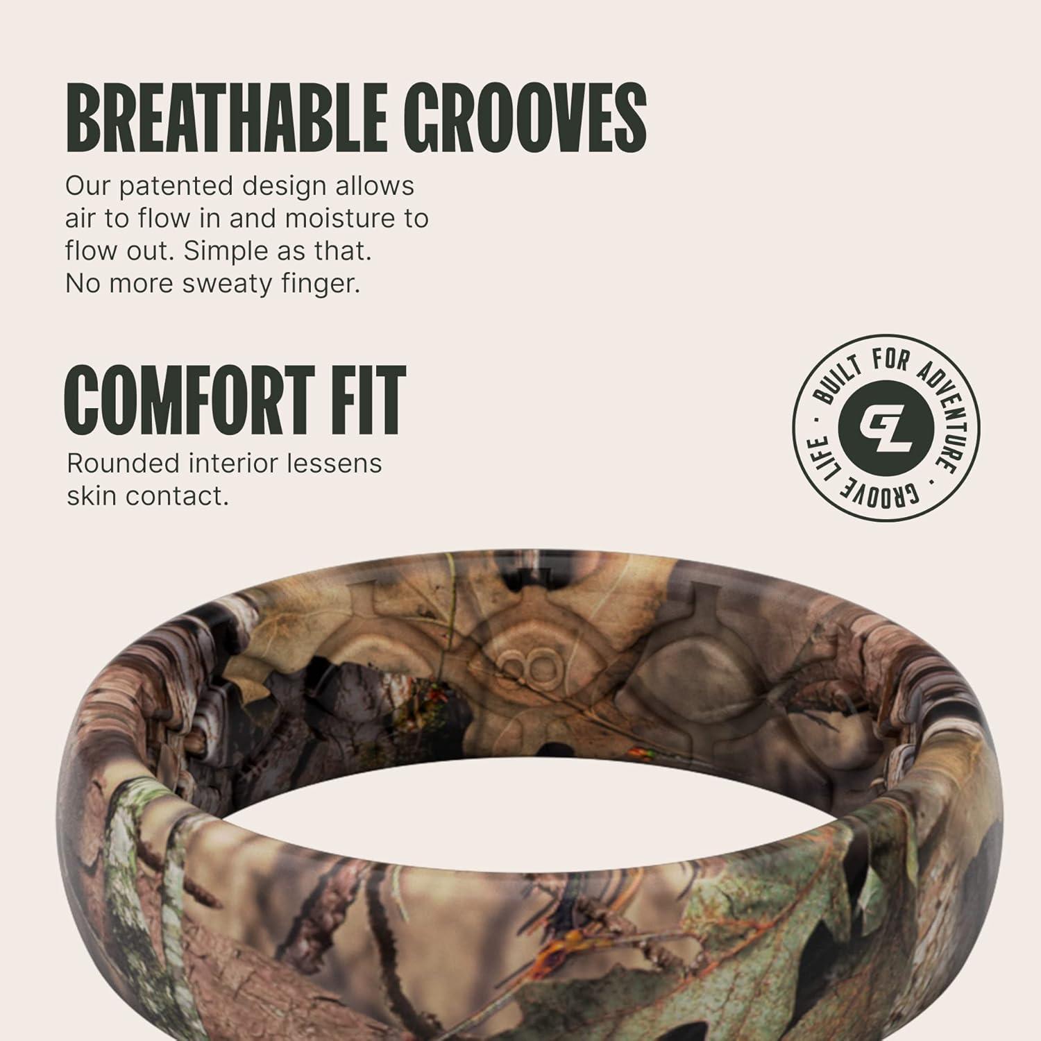 imageGroove Life Mossy Oak Thin Breakup Country Silicone Ring Breathable Rubber Wedding Rings for Women Lifetime Coverage Unique Design Comfort Fit Ring Size 4
