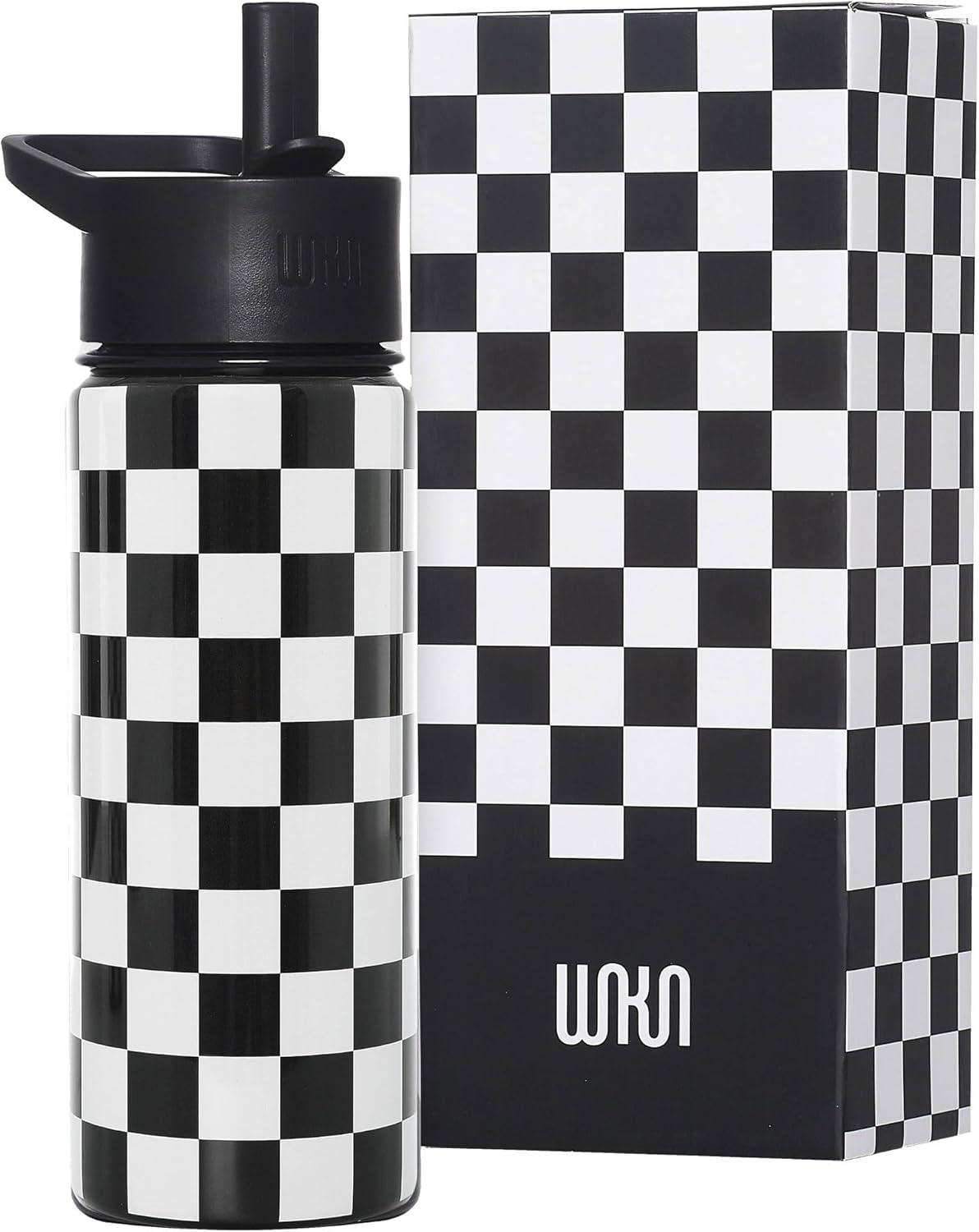 imageWildkin Mossy Oak 32oz Kids Water Bottle Leakproof VacuumInsulated Durable EasyClean Bottom LandBlack and White Checkered