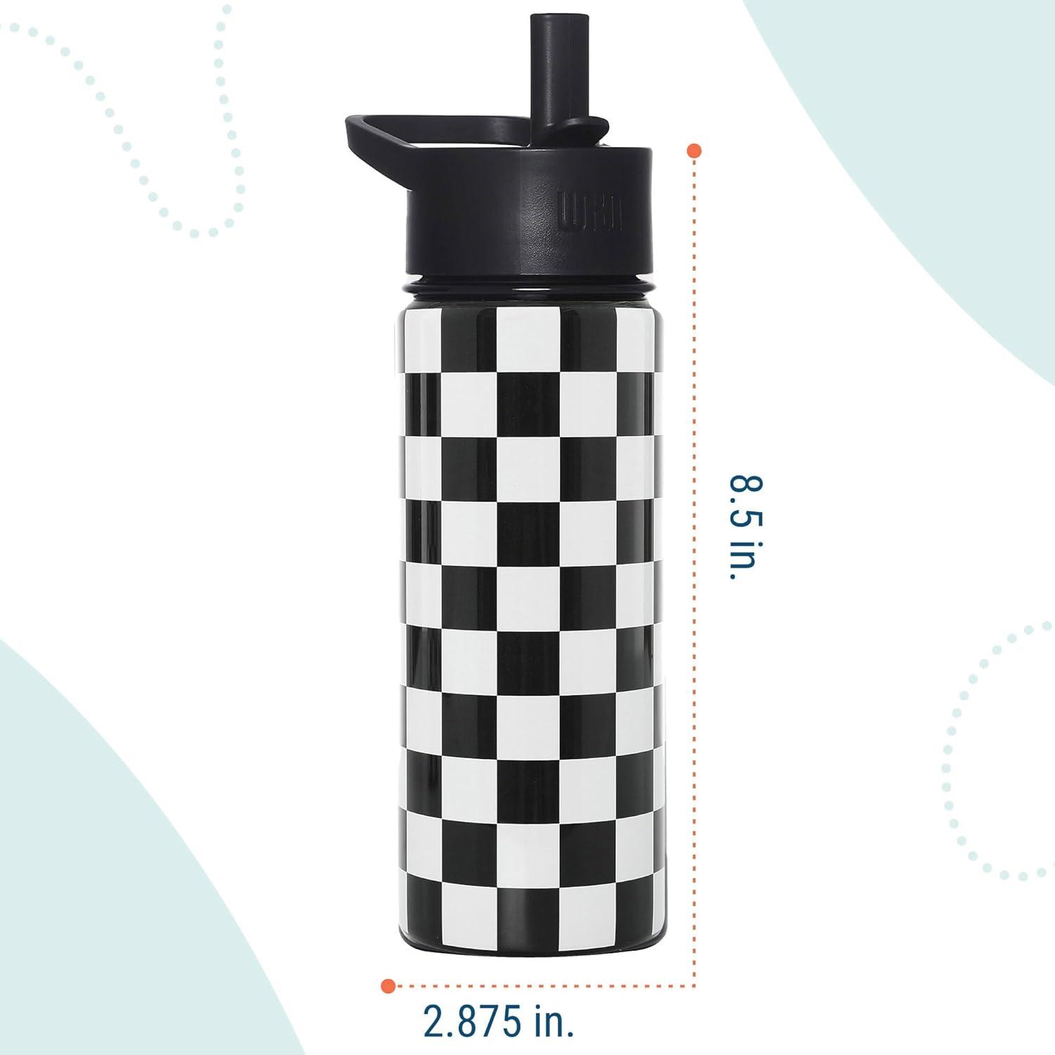 imageWildkin Mossy Oak 32oz Kids Water Bottle Leakproof VacuumInsulated Durable EasyClean Bottom LandBlack and White Checkered