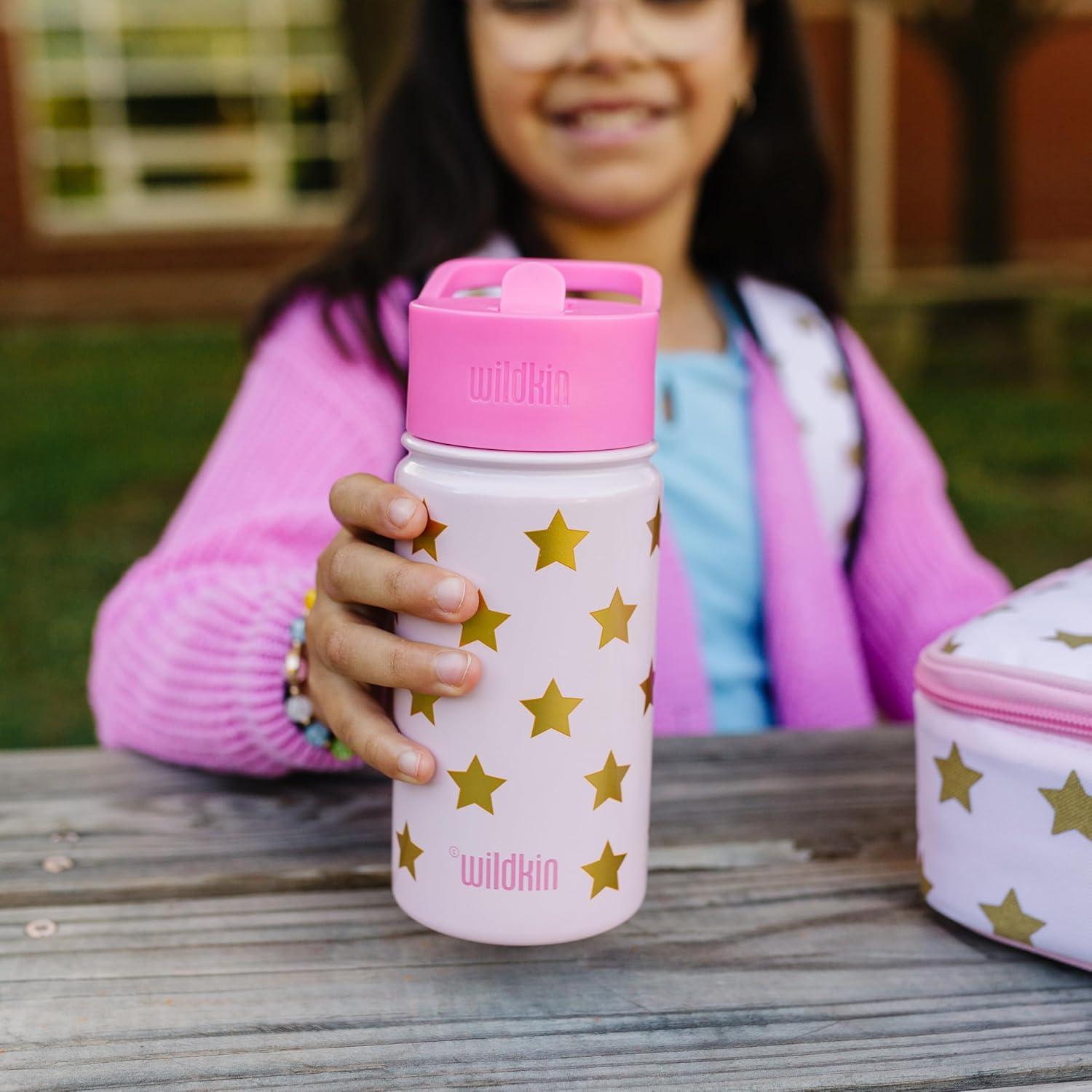 imageWildkin Mossy Oak 32oz Kids Water Bottle Leakproof VacuumInsulated Durable EasyClean Bottom LandPink and Gold Stars