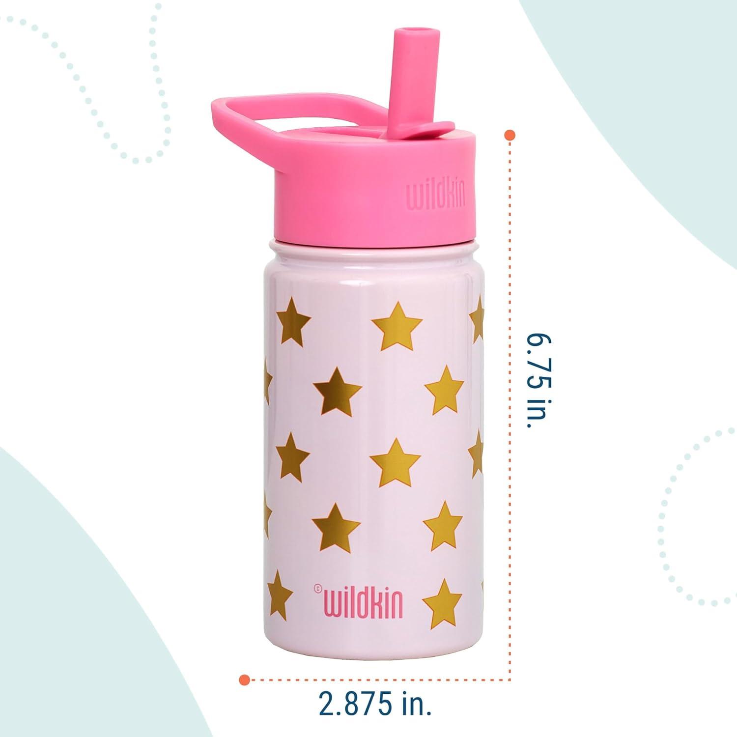 imageWildkin Mossy Oak 32oz Kids Water Bottle Leakproof VacuumInsulated Durable EasyClean Bottom LandPink and Gold Stars