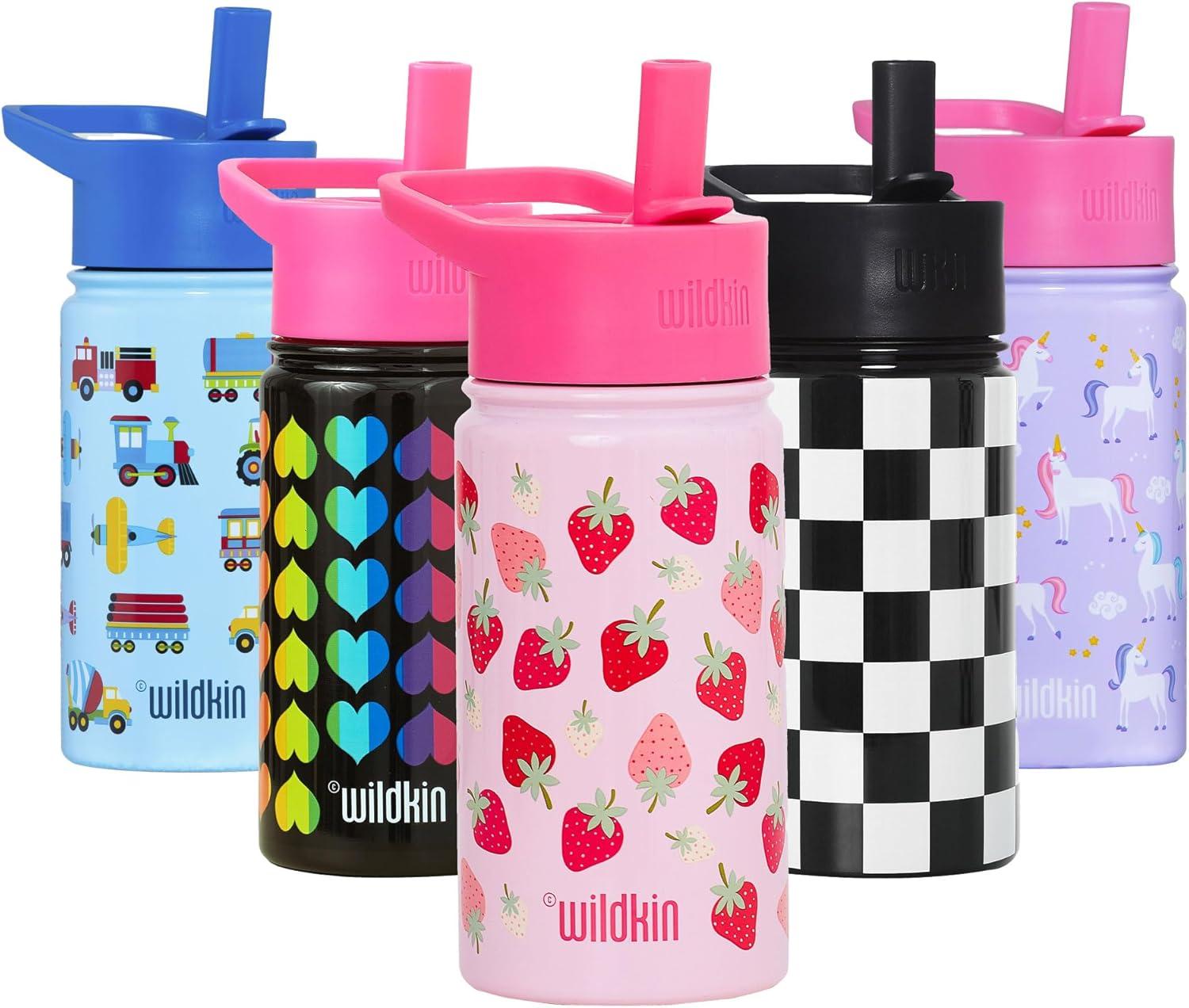 imageWildkin Mossy Oak 32oz Kids Water Bottle Leakproof VacuumInsulated Durable EasyClean Bottom LandStrawberry Patch