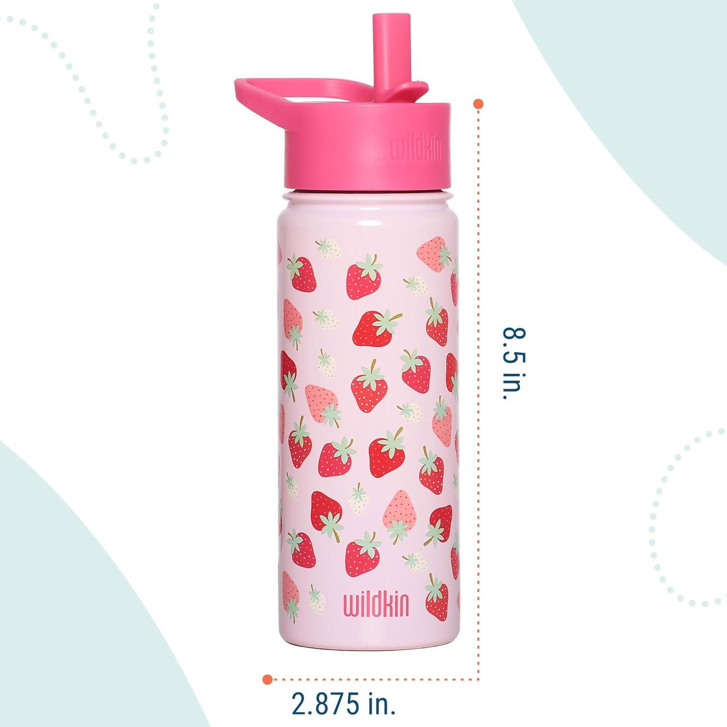 imageWildkin Mossy Oak 32oz Kids Water Bottle Leakproof VacuumInsulated Durable EasyClean Bottom LandStrawberry Patch