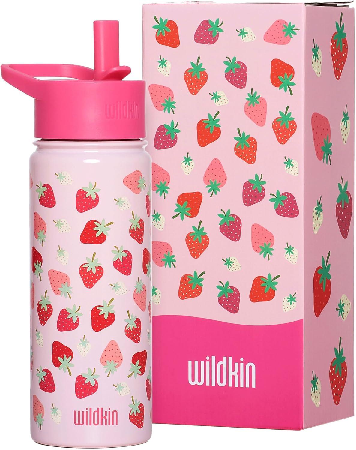 imageWildkin Mossy Oak 32oz Kids Water Bottle Leakproof VacuumInsulated Durable EasyClean Bottom LandStrawberry Patch