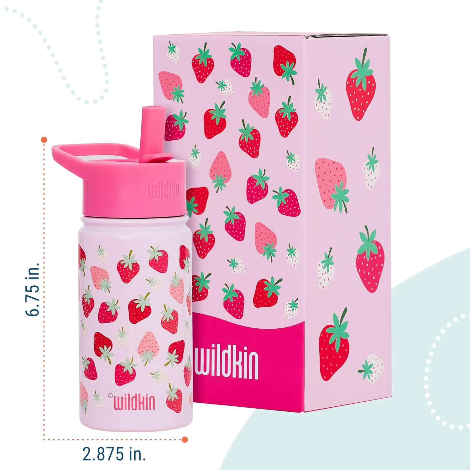 imageWildkin Mossy Oak 32oz Kids Water Bottle Leakproof VacuumInsulated Durable EasyClean Bottom LandStrawberry Patch