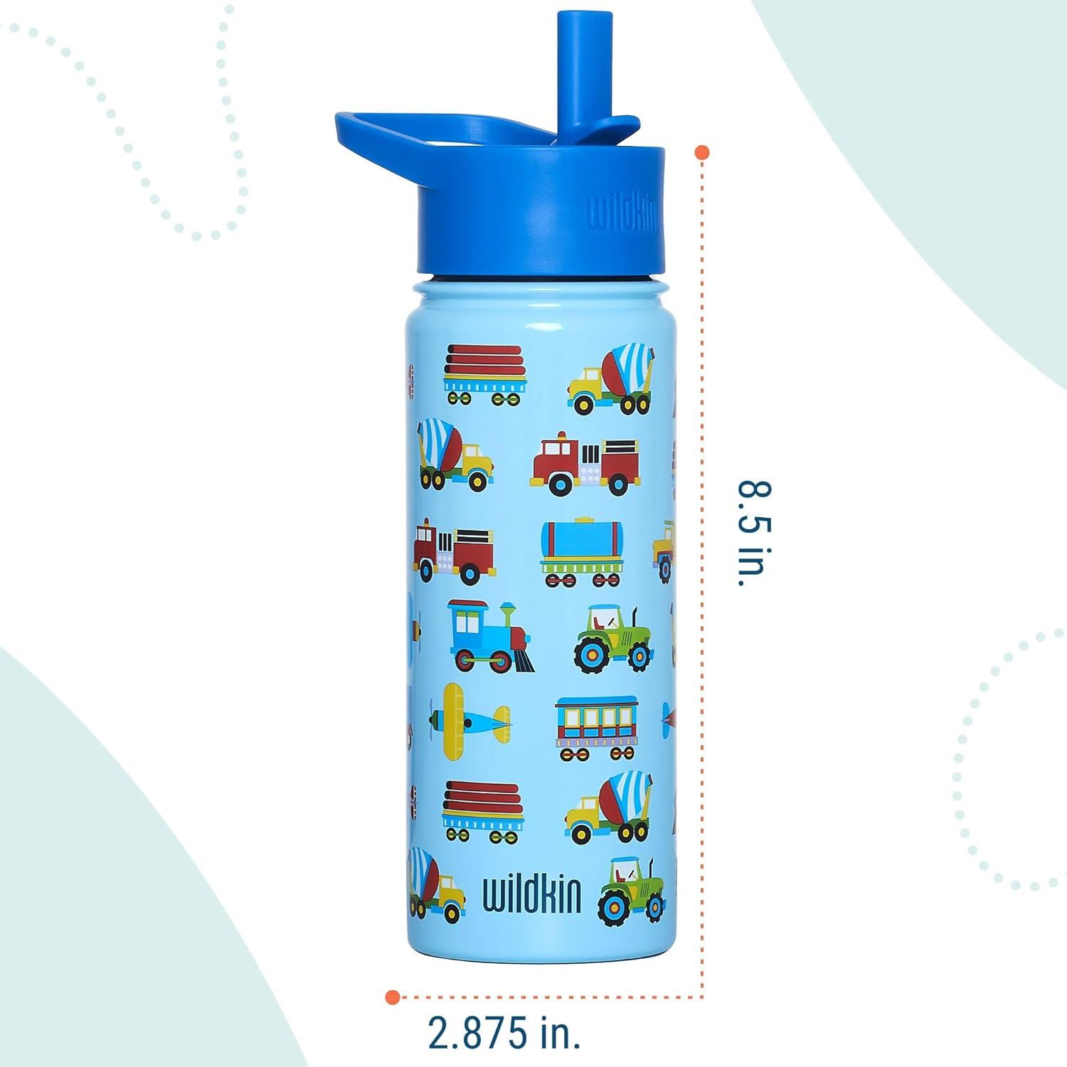 imageWildkin Mossy Oak 32oz Kids Water Bottle Leakproof VacuumInsulated Durable EasyClean Bottom LandTrains Planes Trucks
