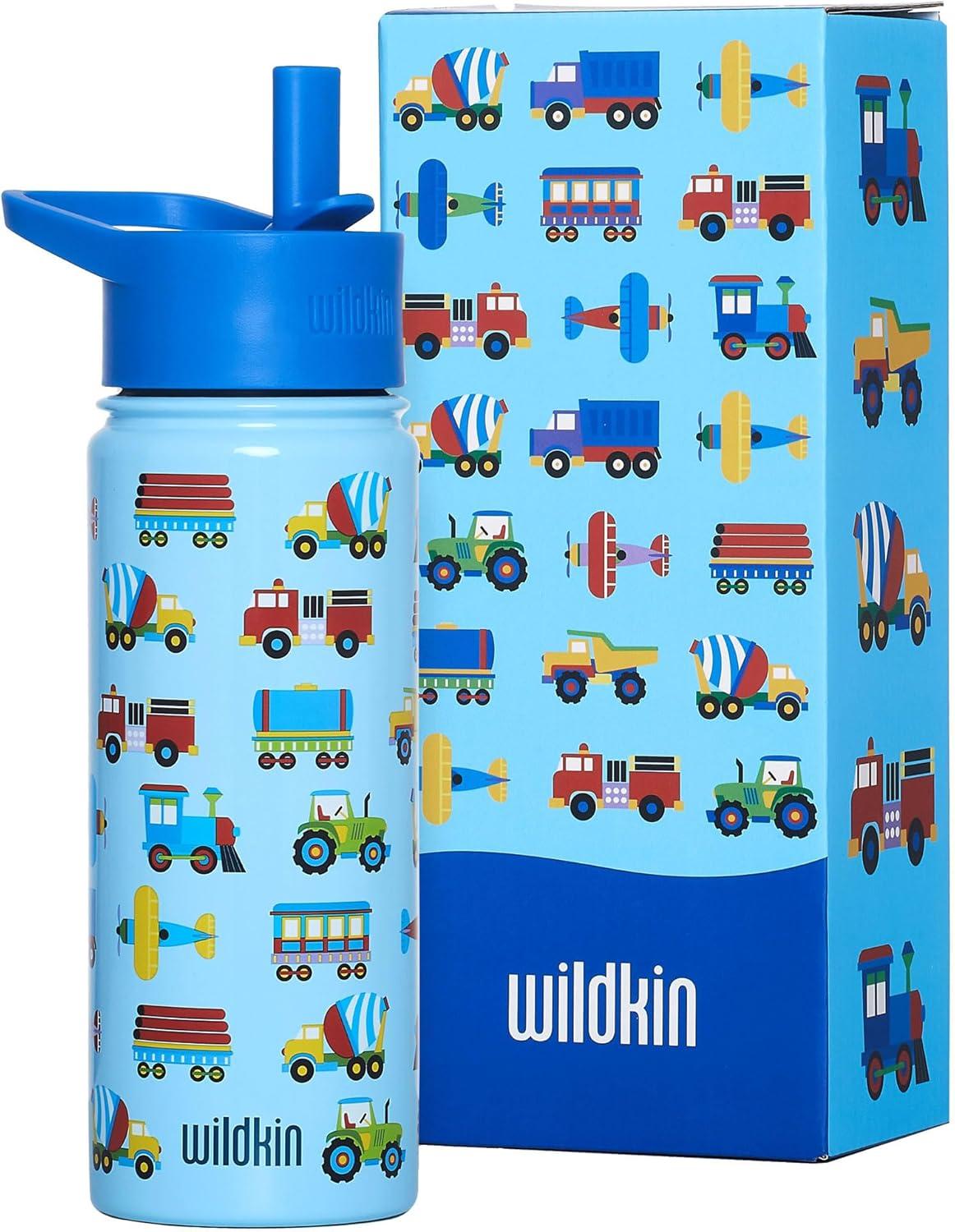 imageWildkin Mossy Oak 32oz Kids Water Bottle Leakproof VacuumInsulated Durable EasyClean Bottom LandTrains Planes Trucks