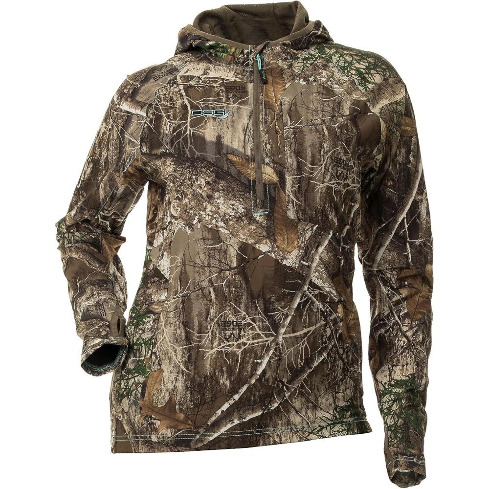 imageDOING SOMETHING GREAT Womens Bexley 30 Pullover Hunting Shirts Warm Climate Ultra LightWeight DWR TreatedRealtree Edge 30