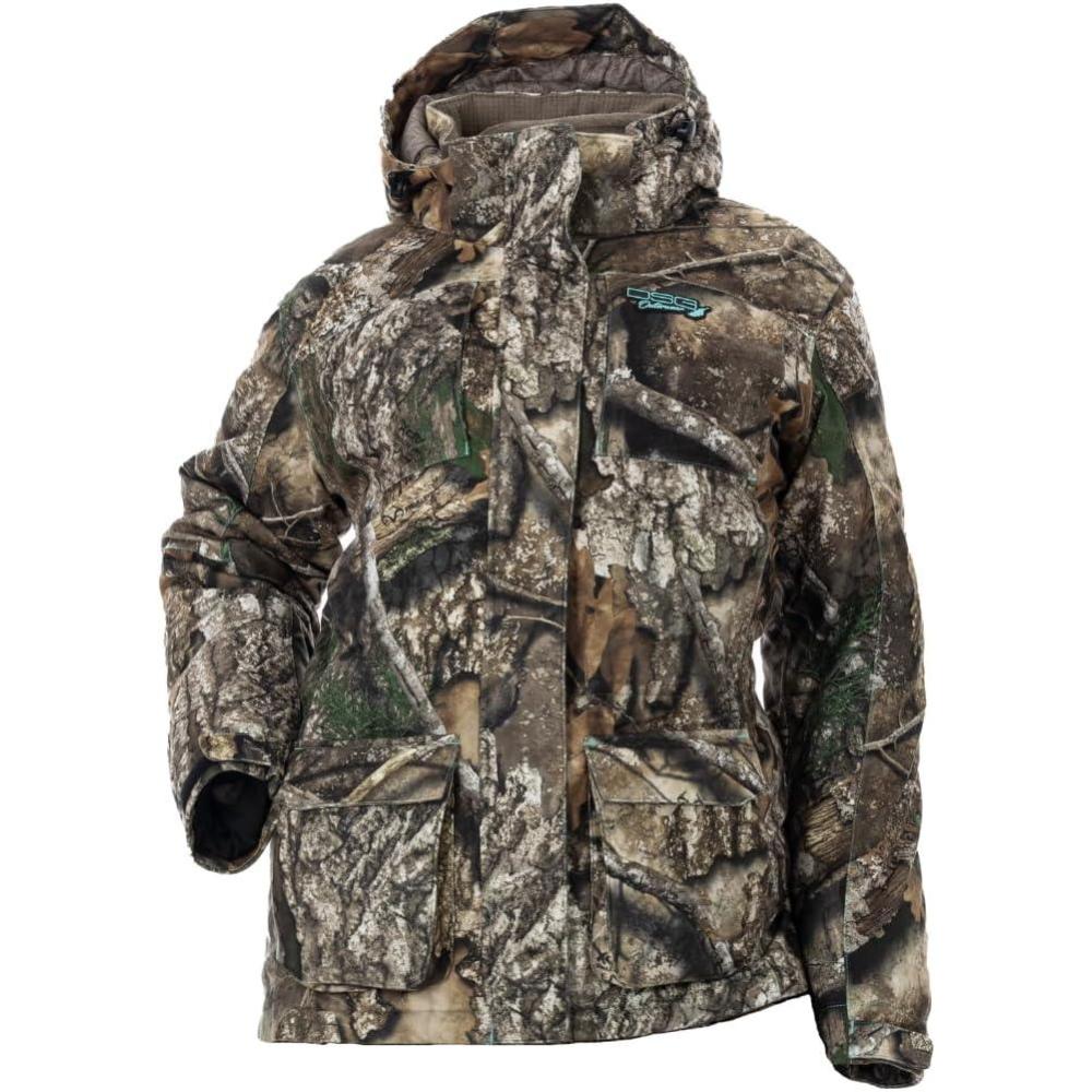 imageDSG Outerwear Womens Kylie 50 3in1 Hunting Jacket Waterproof Insulated Camo Blaze with Zip in Fleece LinerRealtree Apx 50