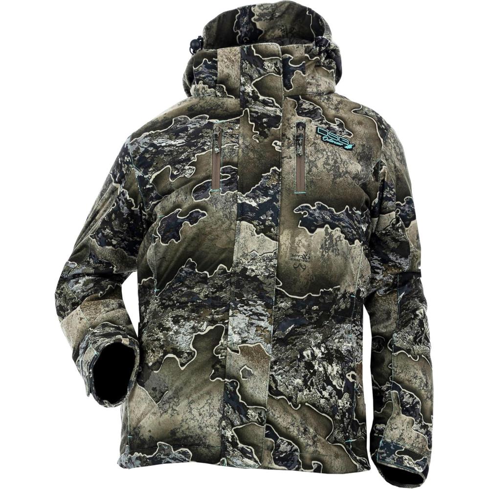 imageDSG Outerwear Womens Kylie 50 3in1 Hunting Jacket Waterproof Insulated Camo Blaze with Zip in Fleece LinerRealtree Excape 60