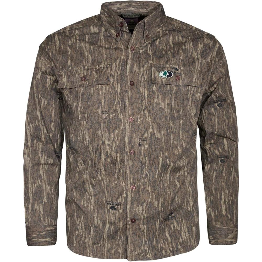 imageMossy Oak Mens Long Sleeve Camo Hunting Shirts Cotton MillBottomland