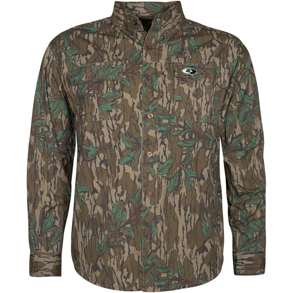 imageMossy Oak Mens Long Sleeve Camo Hunting Shirts Cotton MillGreenleaf