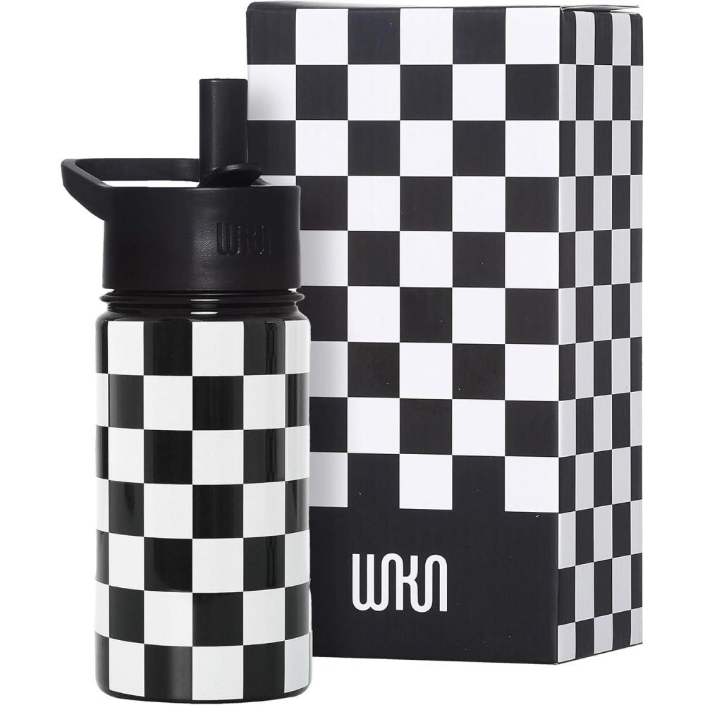 imageWildkin Mossy Oak 32oz Kids Water Bottle Leakproof VacuumInsulated Durable EasyClean Bottom LandBlack and White Checkered